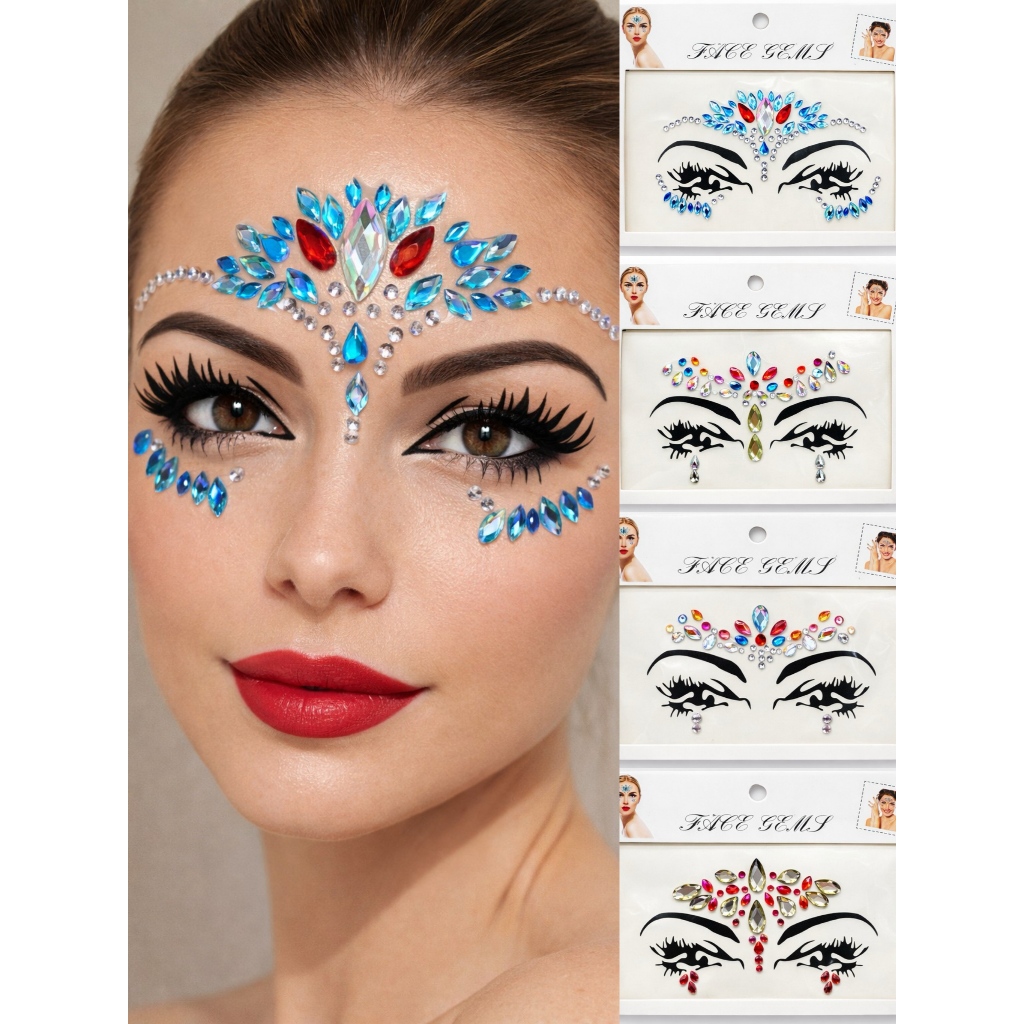 Face Gems Autoadesivo para Rosto | Strass Facial Festival Carnaval Festa Maquiagem