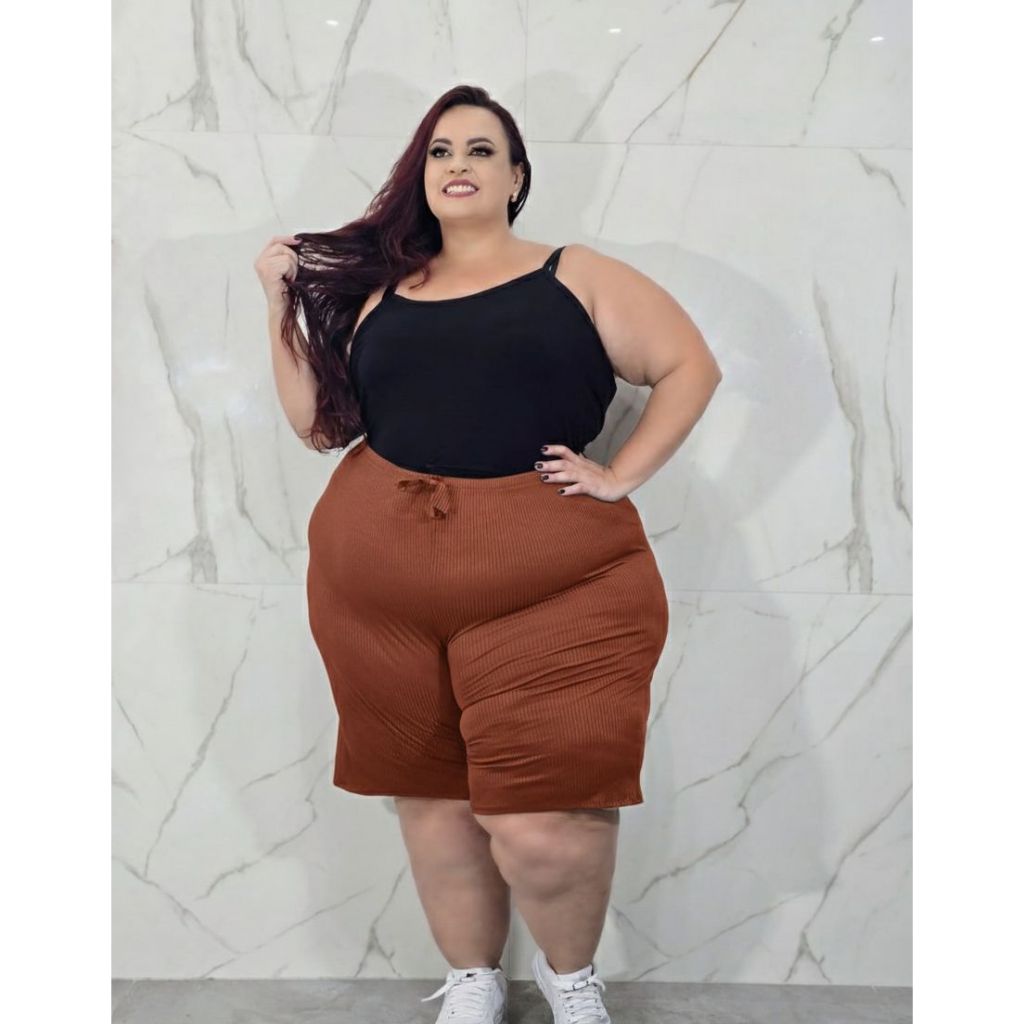 Bermuda Feminina Plus Size Malha Canelada G1-G2-G3-G4-G5