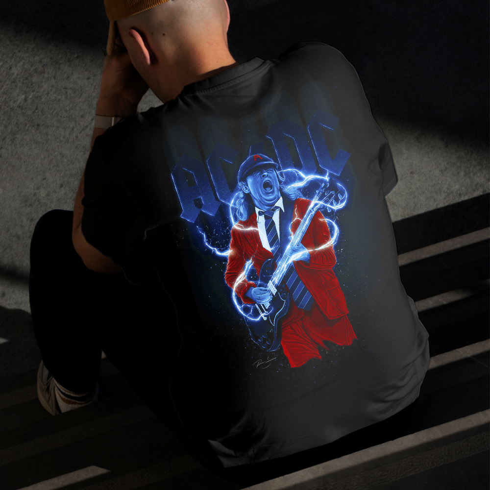 Camiseta Masculina Estampada AC DC Raios 100% Algodão Estilo Conforto Diário Do Tamanho P ao GG
