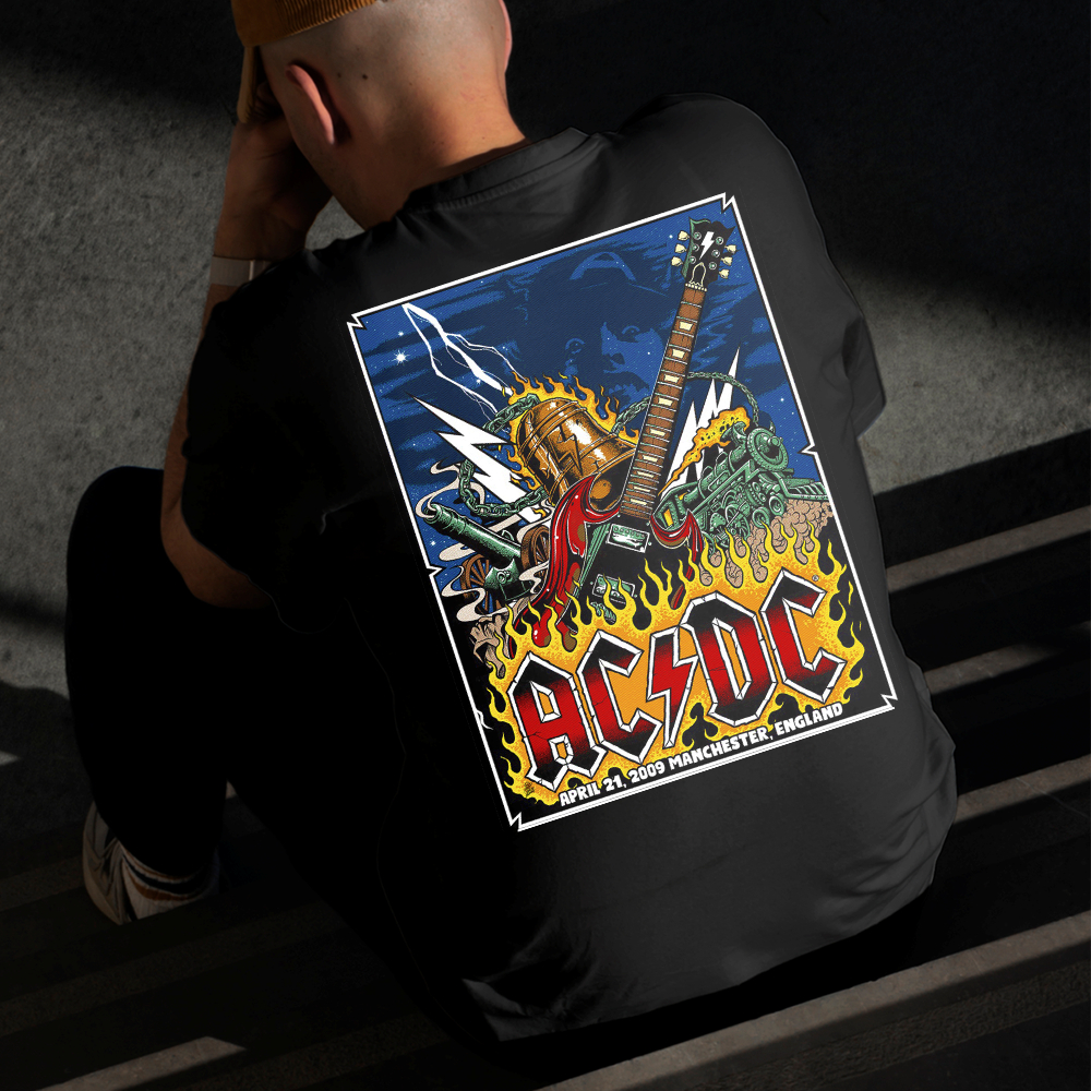Camiseta Masculina Estampada AC DC Carta 100% Algodão Estilo Conforto Diário Do Tamanho P ao GG