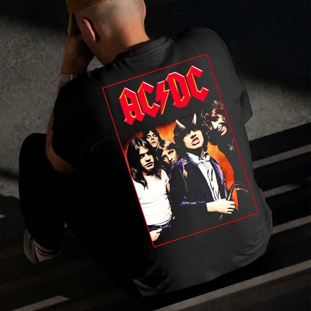 Camiseta Masculina Estampada AC DC Membros 100% Algodão Estilo Conforto Diário Do Tamanho P ao GG