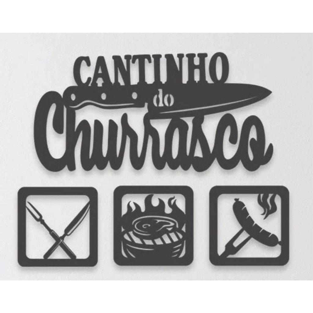 Placa Decorativa Cantinho do Churrasco - Design Moderno com Tinta Ecológica e Acabamento Preto Fosco