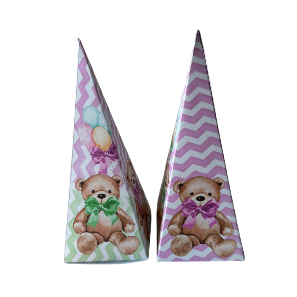 10 Caixas Cone Lembrancinha Tema Chá Revelação Ursinho Baby Cute