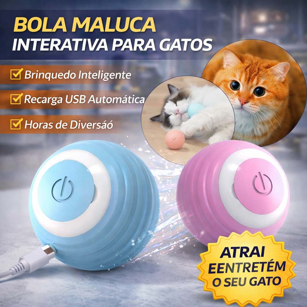 Bola Maluca Interativa Para Gatos Automática USB Recarregável Brinquedo Inteligente