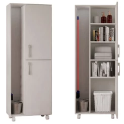 Armário Vertical Multiuso para Produtos de Limpeza com Rodinhas Porta Vassoura Prático e Resistente