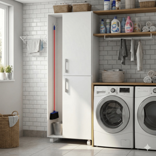 Organizador de Área de Serviço Estilo com Suporte para Vassoura Balde Armário Multiuso com Rodízios em Oferta na Shopee