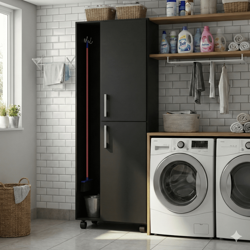 Móvel Organizador para Lavanderia com Rodas e Ganchos Solução Inteligente para Lavanderia Pequena em Oferta na Shopee