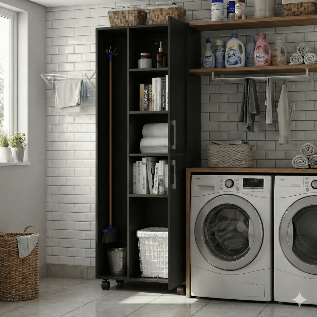 Armário de Lavanderia Moderno com Rodinhas Organizador Vertical Slim para Espaços Pequenos em Oferta na Shopee