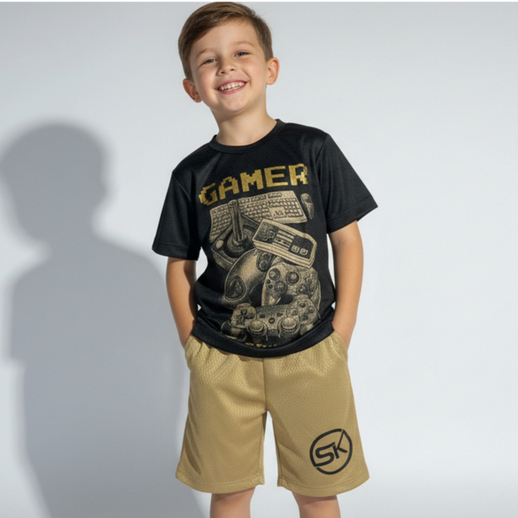 Roupa De Menino Conjunto Infantil Juvenil Short E Camisa Estampado Algodão 2 a 14 Anos