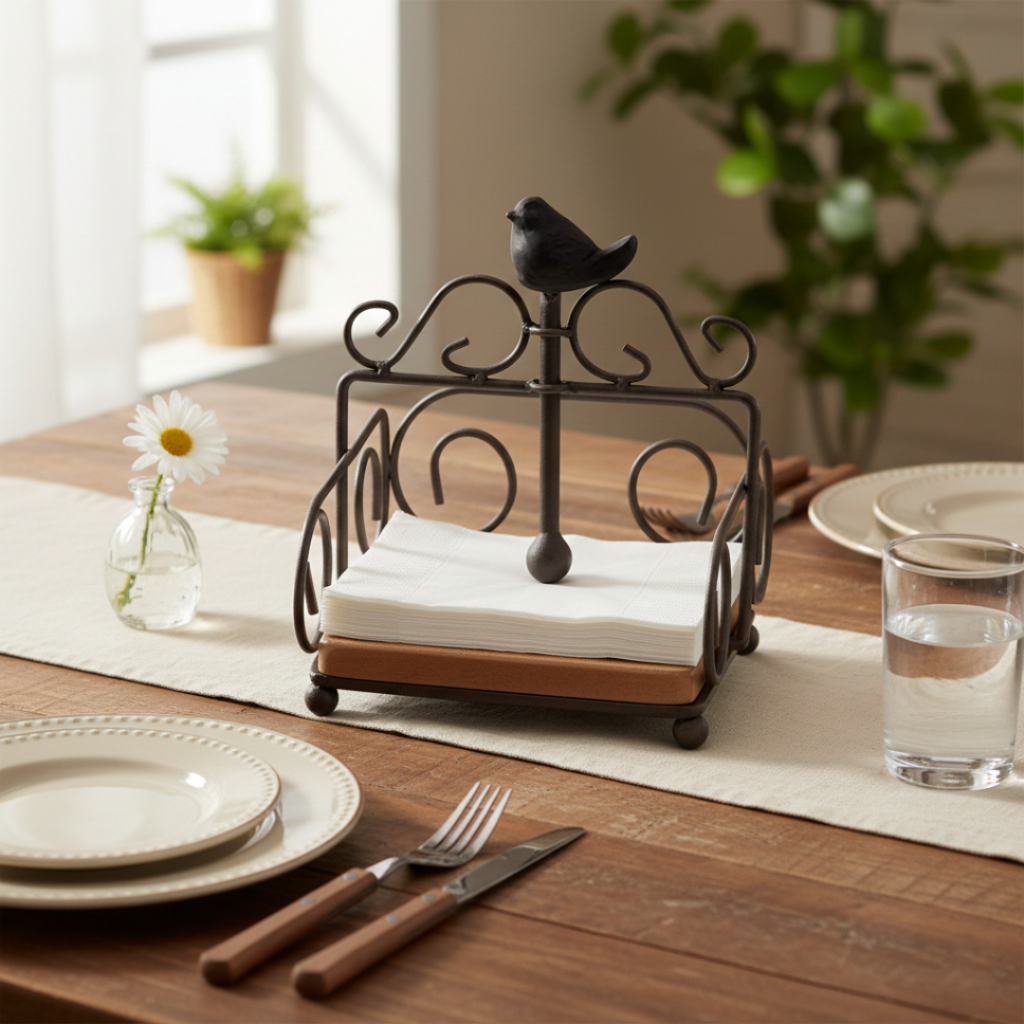 Porta Guardanapo Elevador Pequeno Ferro Madeira Passarinho Decorativo Mesa Posta Só Art's