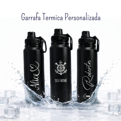 Garrafa Térmica Água 800ml Personalizada com Gravação a Laser – Quente e Frio – Nome, Time ou Logo em Oferta na Shopee
