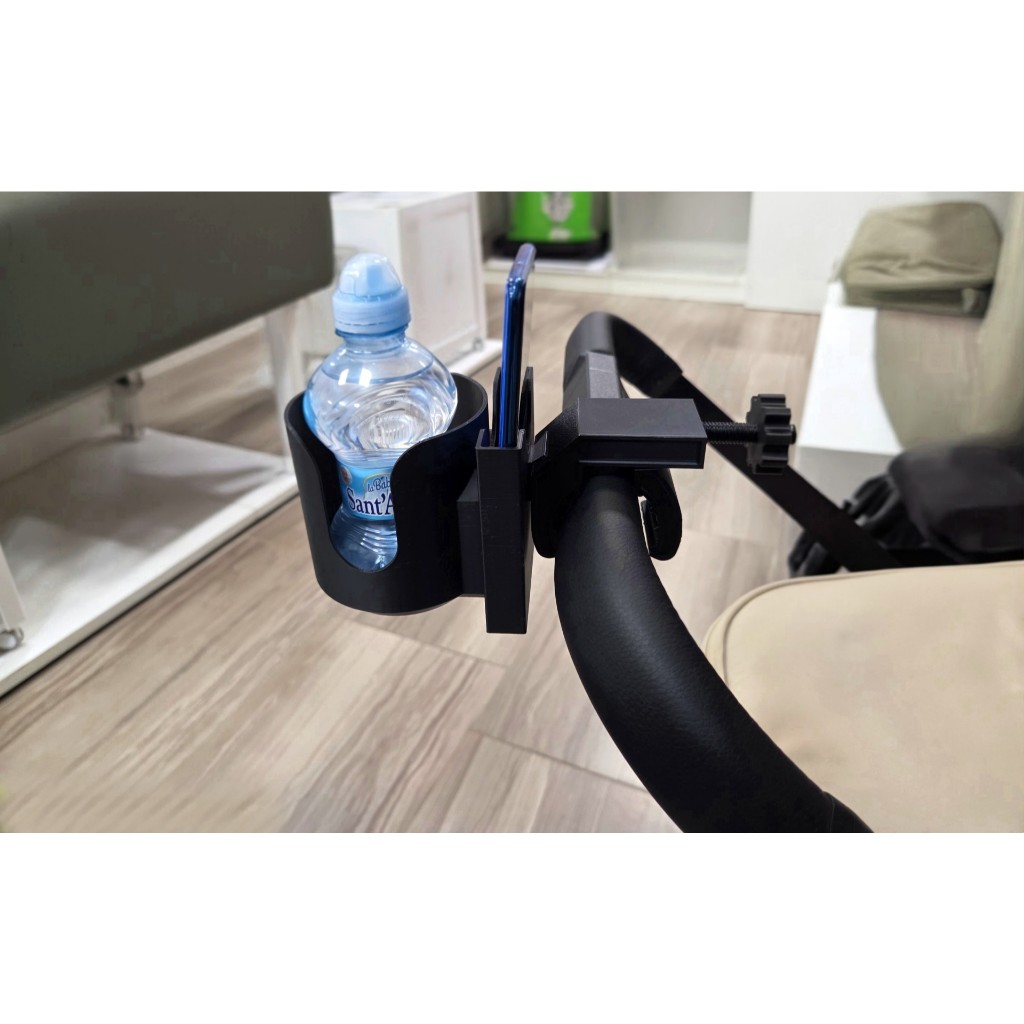 Porta Copo e Celular 2 em 1 Para Carrinho de Bebê - Suporte Universal Ajustável 3D