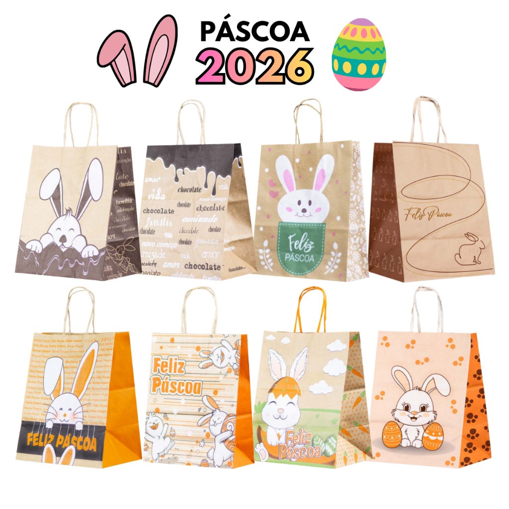 Kit 10 Sacola Kraft Para Ovos De Chocolate Tema Pascoa Varios Tamanhos em Oferta na Shopee