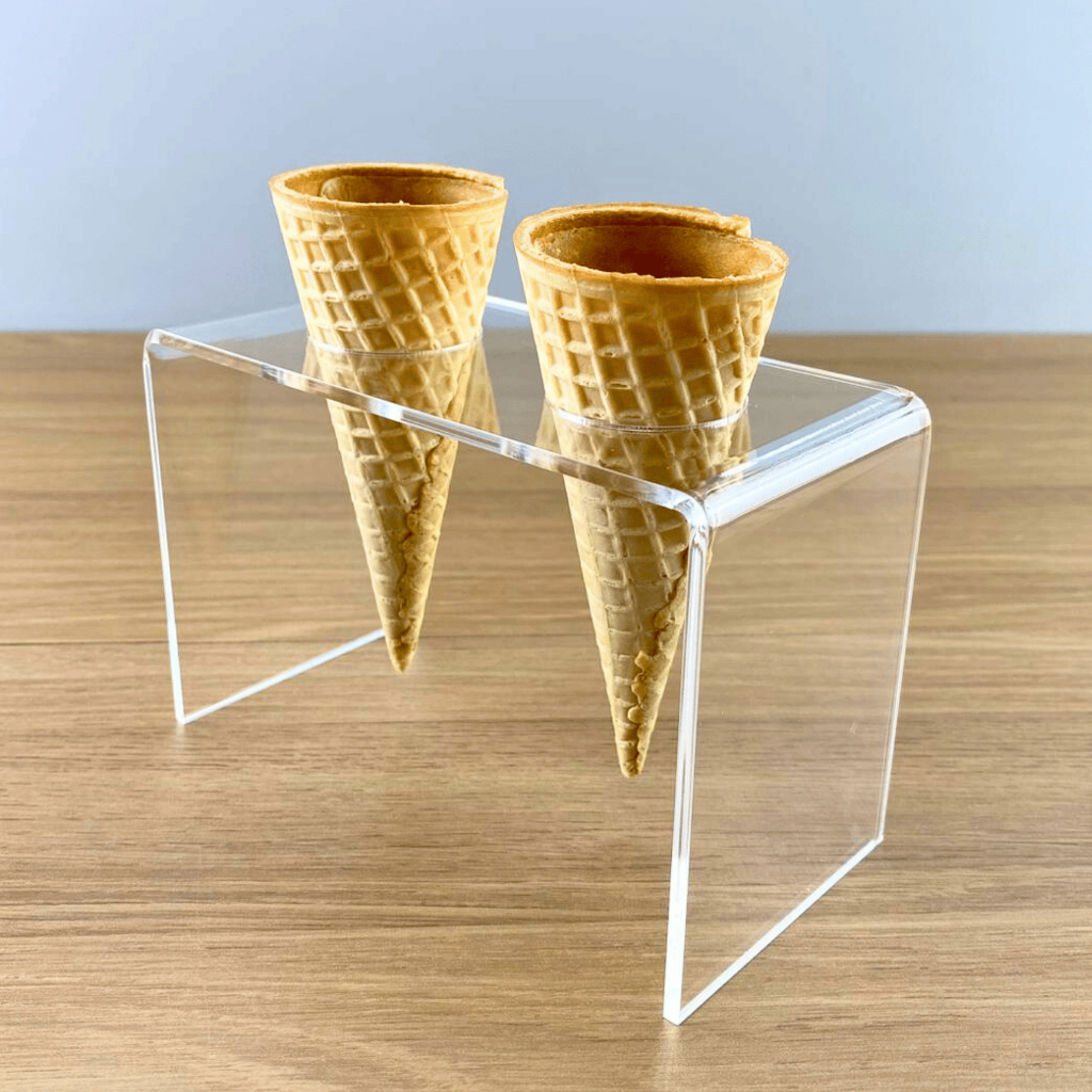 Suporte Para Sorvete Casquina Temaki Pizza Cone Acrílico Cast 2 Furos Sorveteria Lanchonete