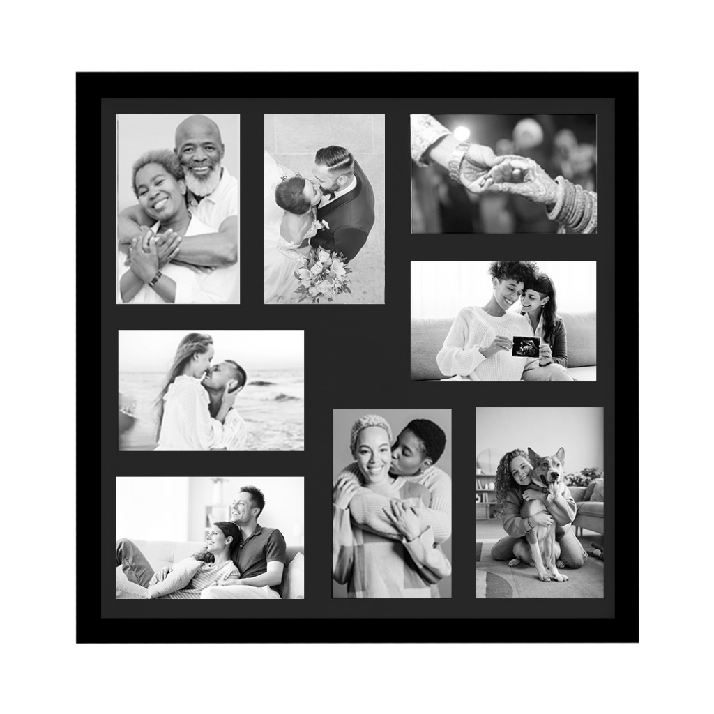 Quadro Porta Retrato Multifotos Quadrado 8 Fotos 43X43 PRETO