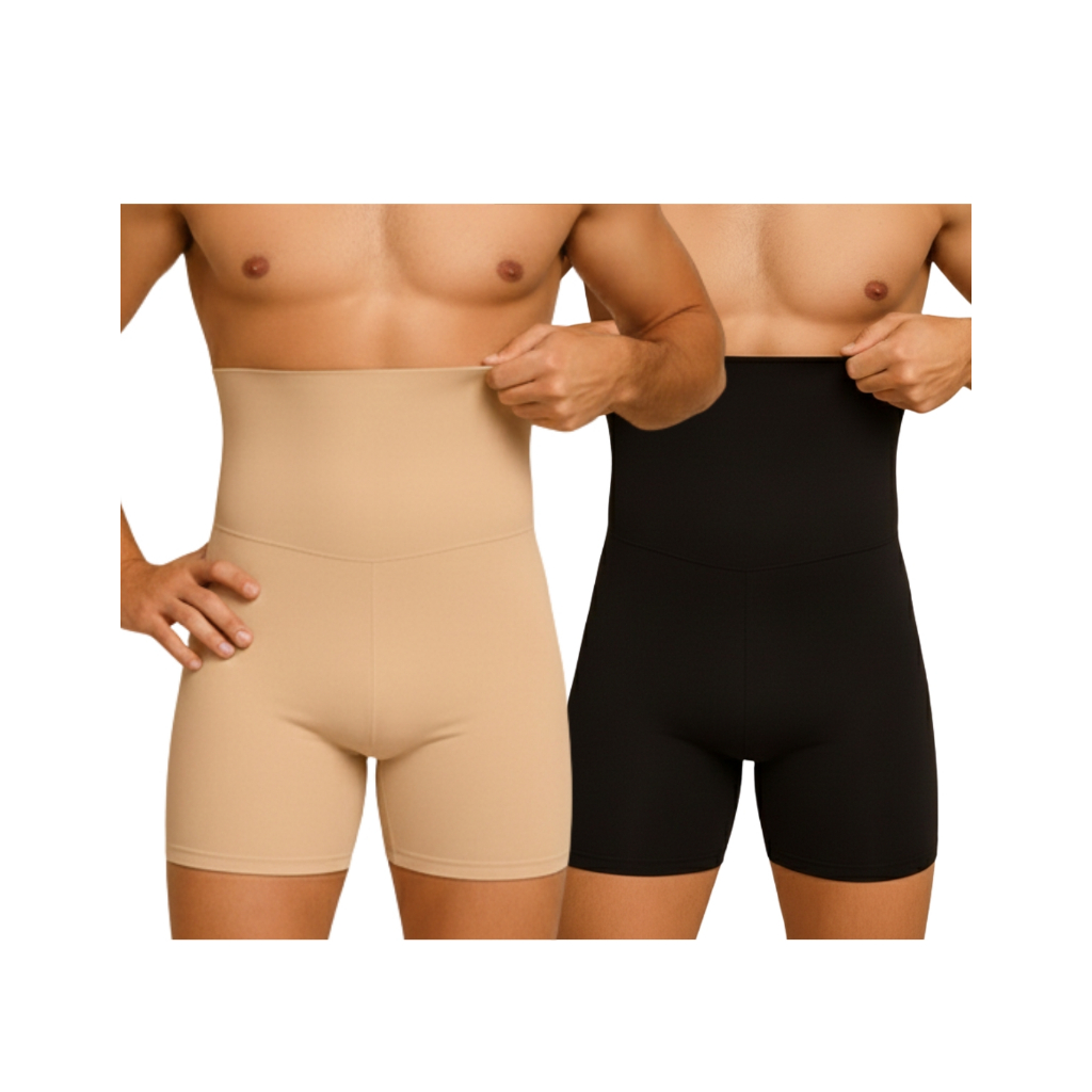 Kit 2 Short Modelador Masculino Alta Compressão Barriga Chapada Cinta Abdominal Plus Size Disfarça Gordura Postura