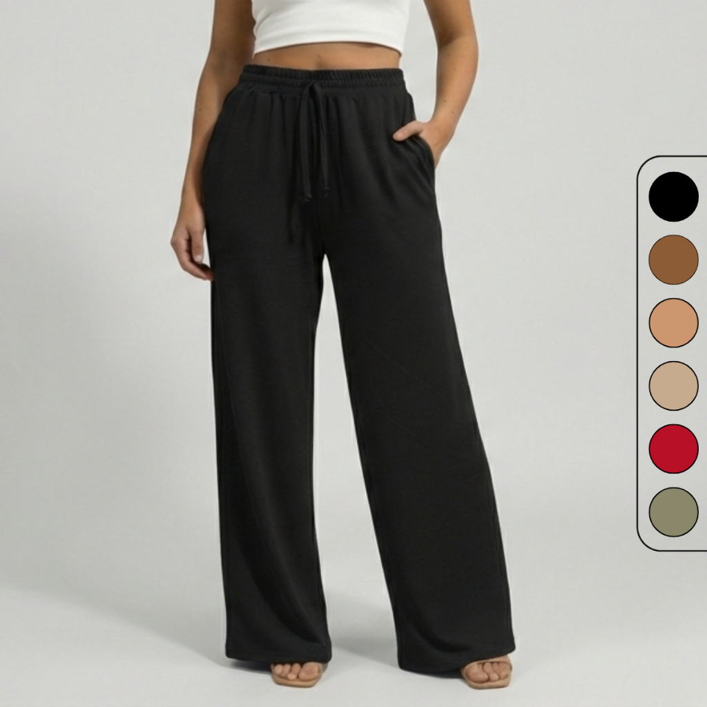 Calça Pantalona Feminina Com Bolso Cintura Alta Tecido Duna Verão em Oferta na Shopee