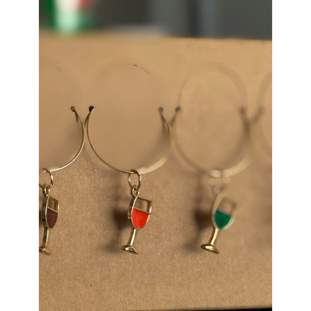 Kit 6 Marcador Identificador Formato de Taças de Vinho para Copos Drinks para Festas Eventos Social Design Premium