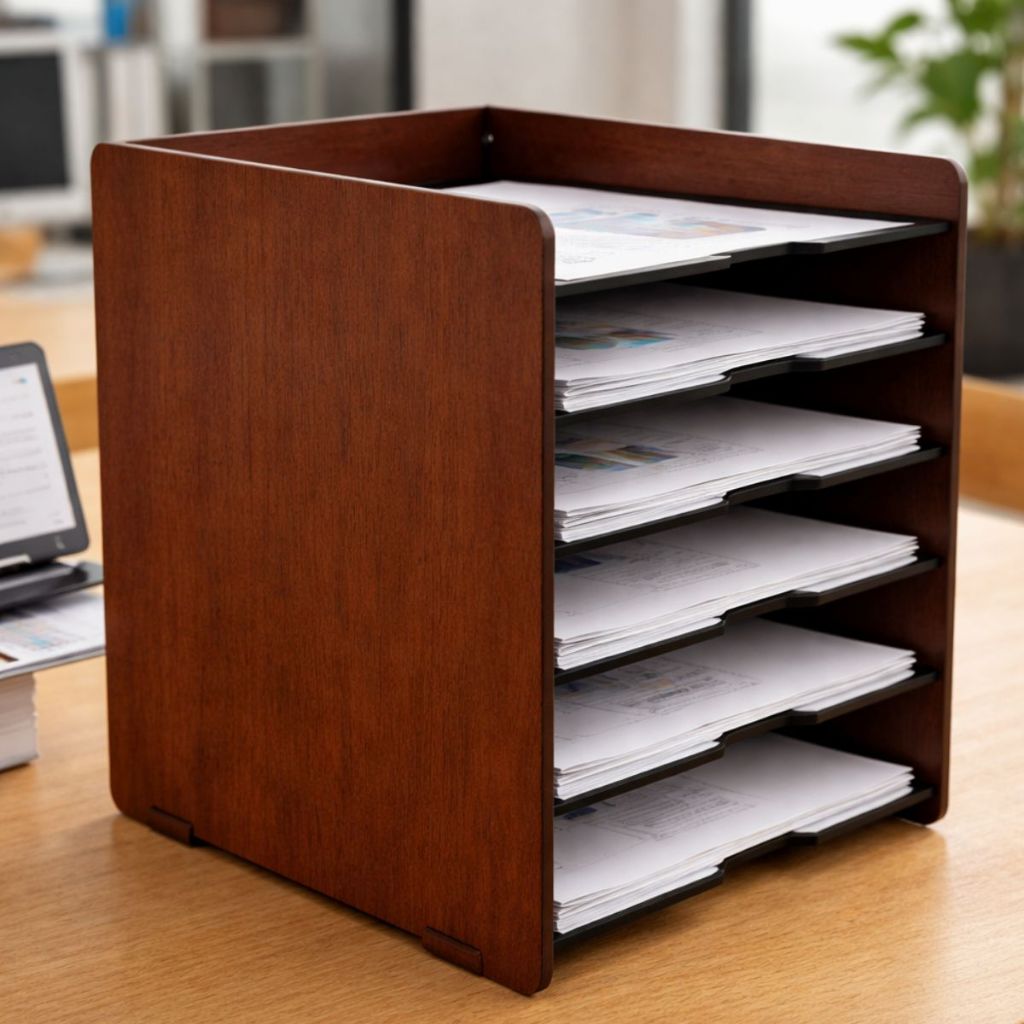 Suporte Organizador Documentos Folhas A4 Escritório Madeira em Oferta na Shopee