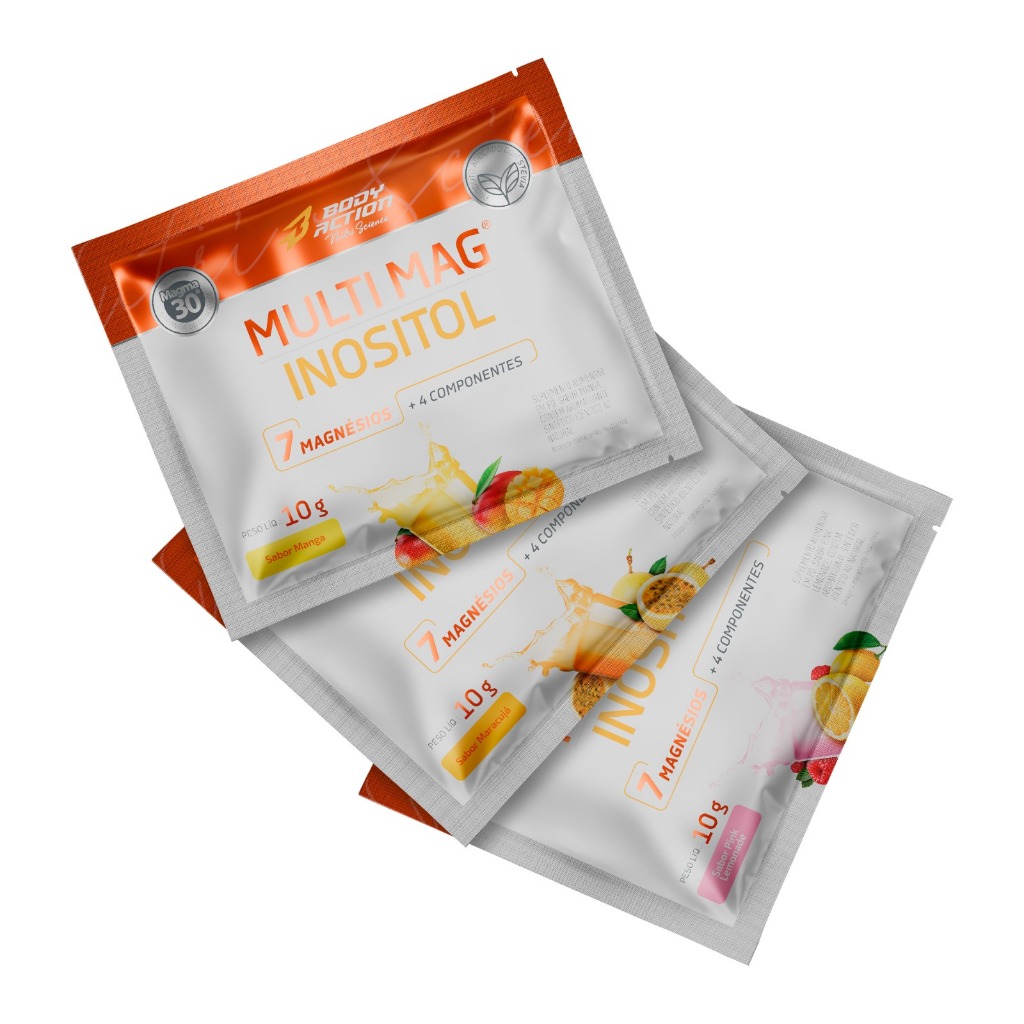 Kit 3x Multi Mag Inositol 7x Magnésios Sachê Dose Única 10g Bodyaction