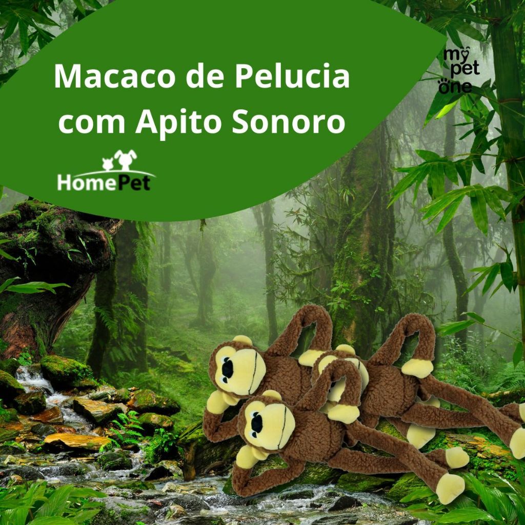 Kit 3 Brinquedo Pelúcia Macaco Apito Sonoro - Tam. Único