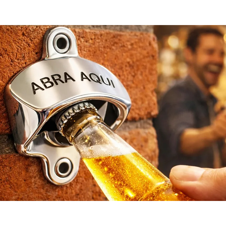 Abridor Garrafa Parede Abra Aqui Pequeno 1 Peças Decoração Cor Niquelado Envio Imediato
