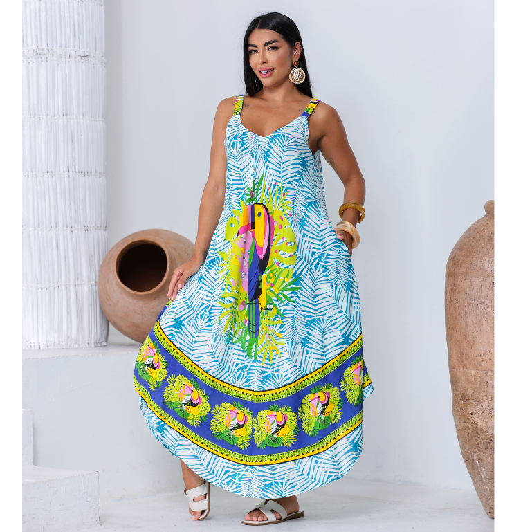 Vestido trapézio indiano estampado