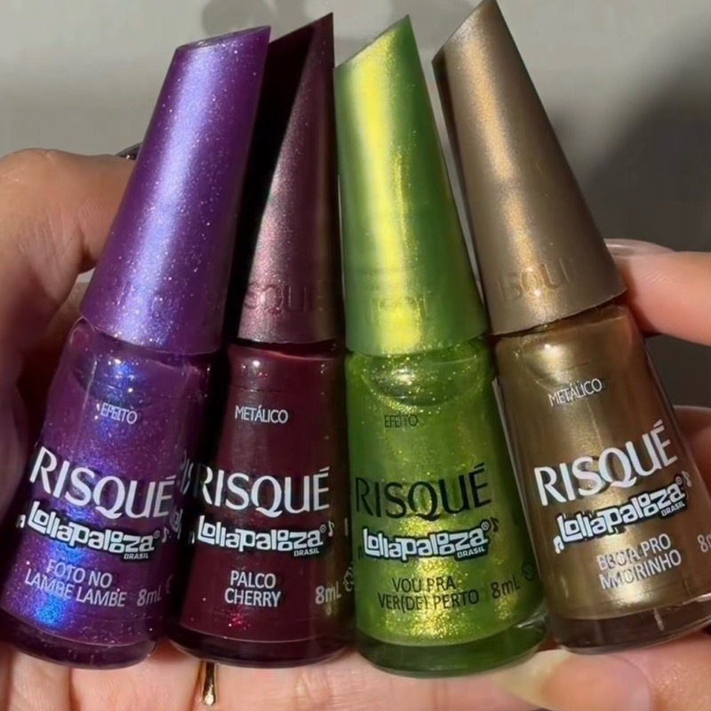 Kit 4 Esmalte Risque Lolapalooza Foto no Lambe Lambe , Palco Cherry, Vou Pra Ver(de) Perto e Bora Pro Morrinho