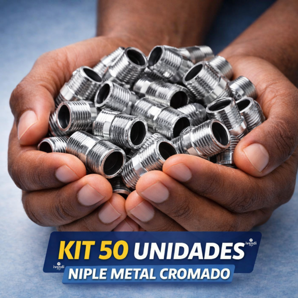 Kit 50x Nipple Metal Duplo Conexão Metal Cromado Multiuso Construção Multifuncional Agua Quente Fria