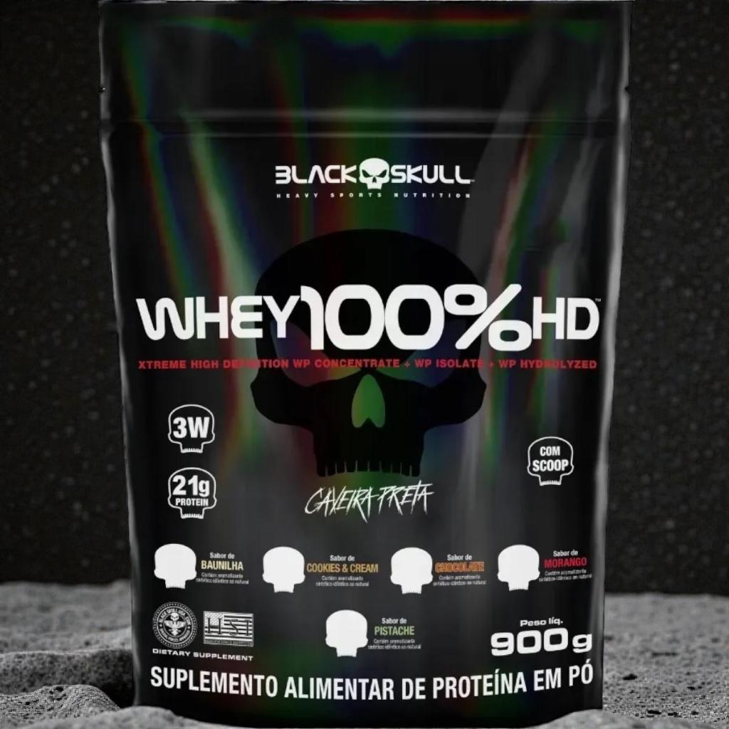 Whey 100% HD (WPC, WPI E WPH) - Refil 900g - Black Skull
