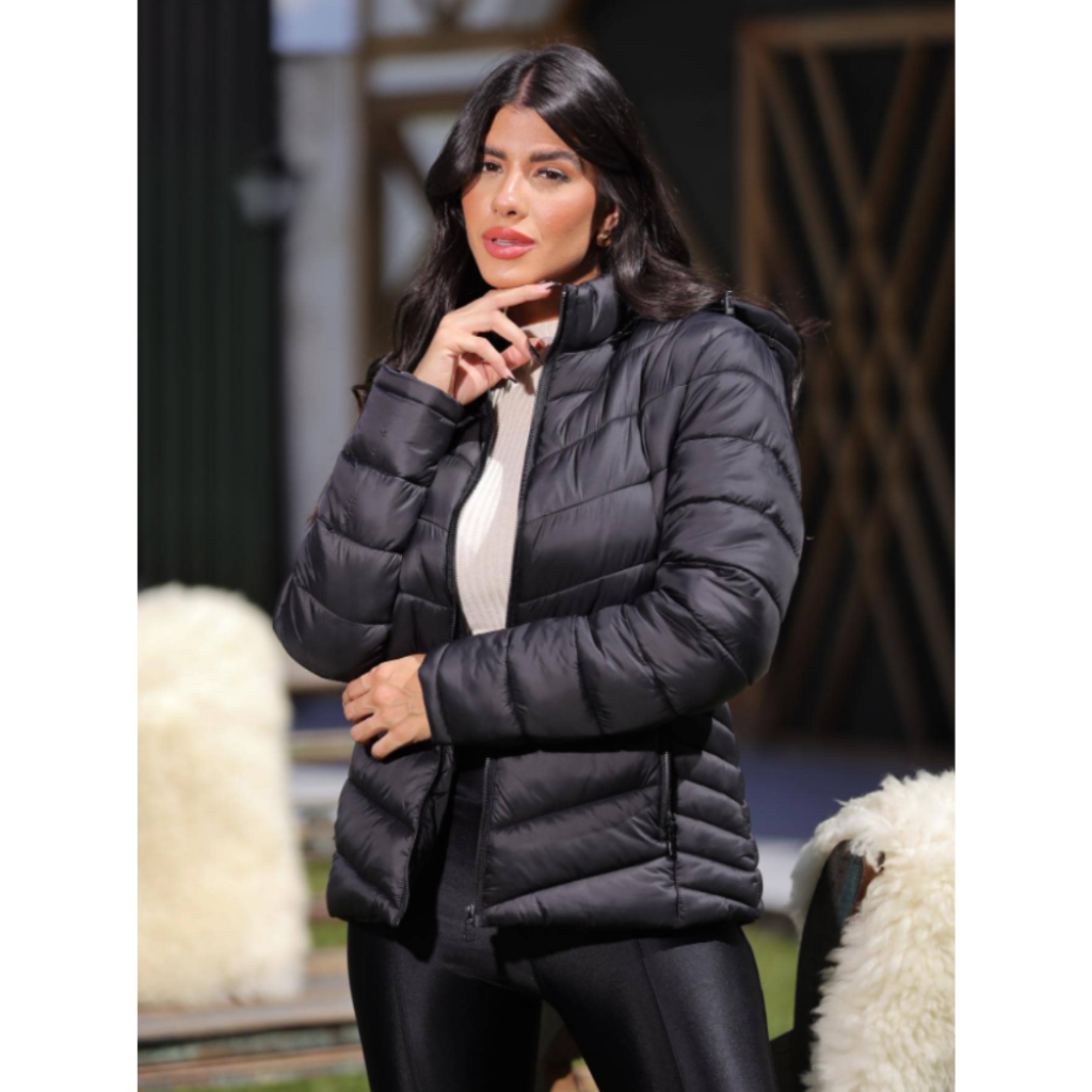 Jaqueta Puffer  Feminino Casaco de Frio Impermeável Frio Com Touca Removivel  Bobojaco Intenso