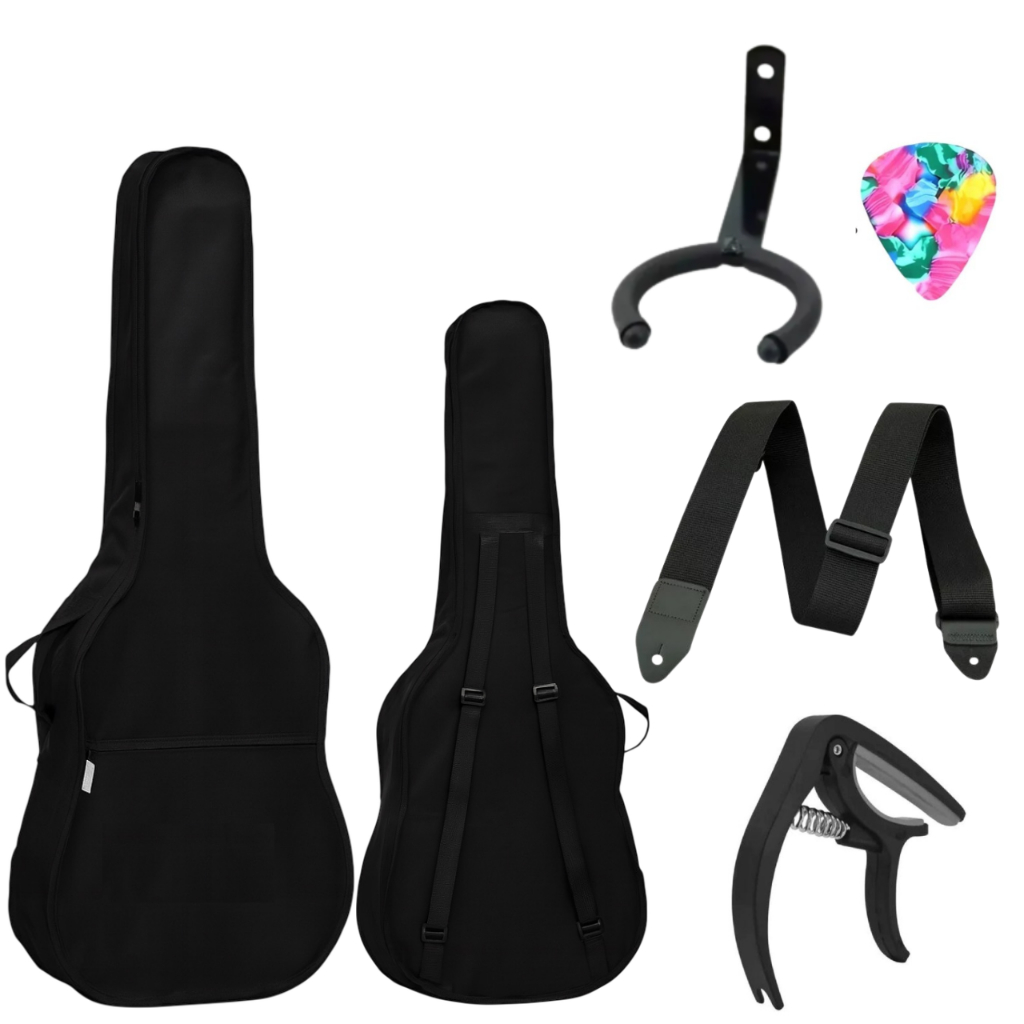 Capa Para Violão + Correia + Capotraste + Suporte Para Violão + Palheta