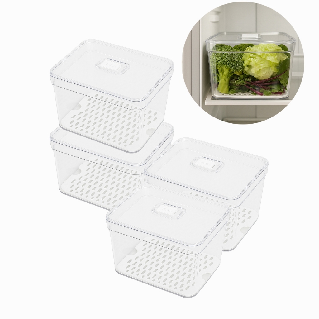 Organizador de Geladeira 3,8 Litros Bandeja Drenagem Tampa Para Alimentos Verduras Vegetais
