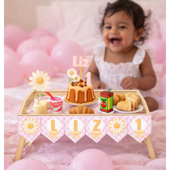 Kit Festa na Bandeja Personalizada Infantil –Margaridas Nome e Tema Exclusivo