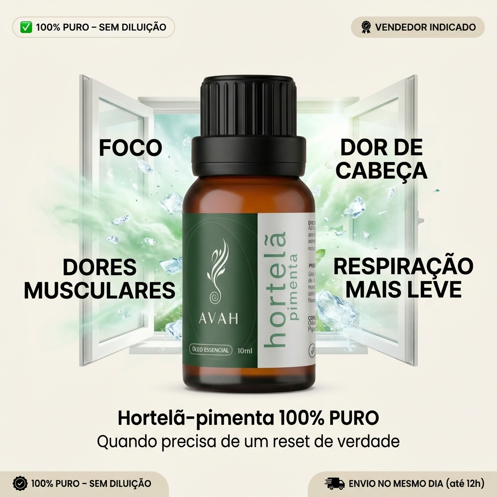 Óleo Essencial Hortelã Pimenta para Foco , Dor de Cabeça, Dor Muscular, Cansaço | Puro Aromaterapia