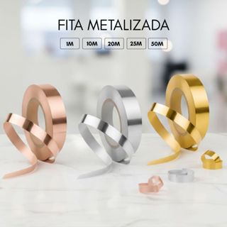 Fita Adesiva Resistente 1M 10M 20M 25M 50M Metalizado Cor Dourada Rose Prata Largura 1CM Decorativa em Oferta na Shopee