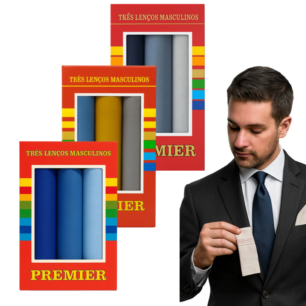 Kit 9 Lenços de bolso para Terno Algodão Masculino 32x32 cm Premier em Oferta na Shopee