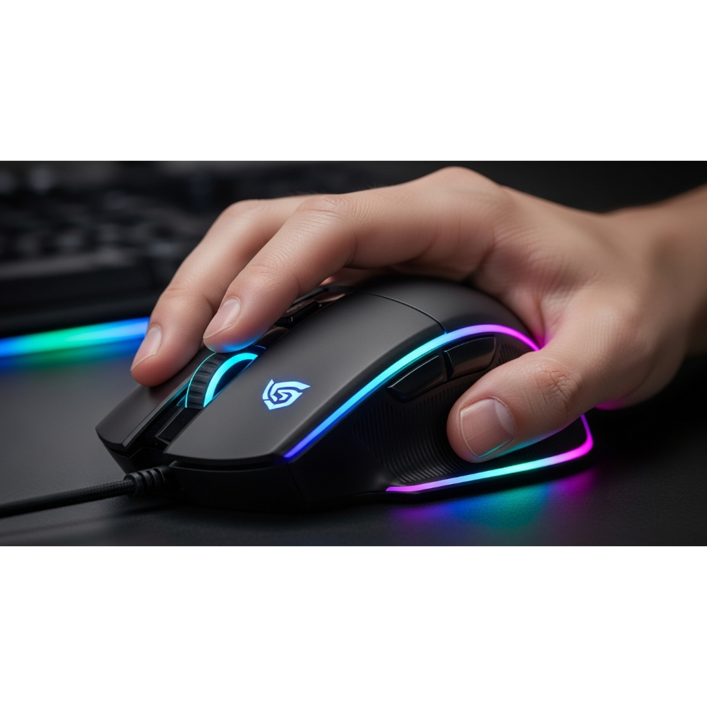 Mouse Gamer  USB LED RGB Preto  c Fio Botão Macro Alta Precisão 7200 DPI GM 190 Pc Notebook Jogos Ergonômico Programável