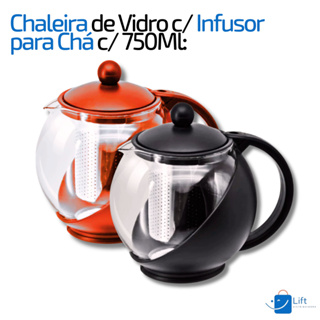 Chaleira com Infusor de Chá em Erva | Vidro Revestido e Tampa Combinando + Delicadeza p/ Mesa Posta em Oferta na Shopee