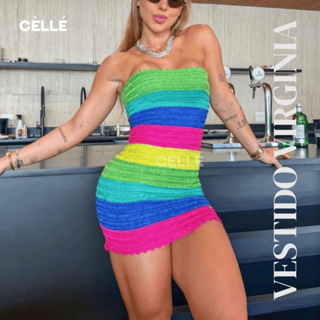 Vestido Virginia Colorido Tricot Tomara que Caia Moda Praia Tendência Verão Carnaval 2026 em Oferta na Shopee