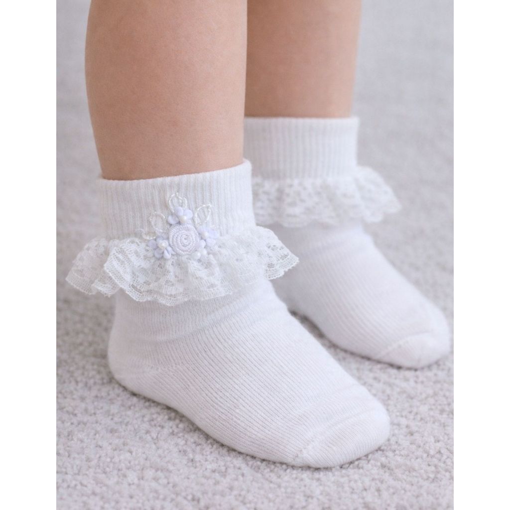 Meia Branca Batizado Criança Luxo Bordada Casamento Menina Bebê Aniversário 1 Ano em Oferta na Shopee