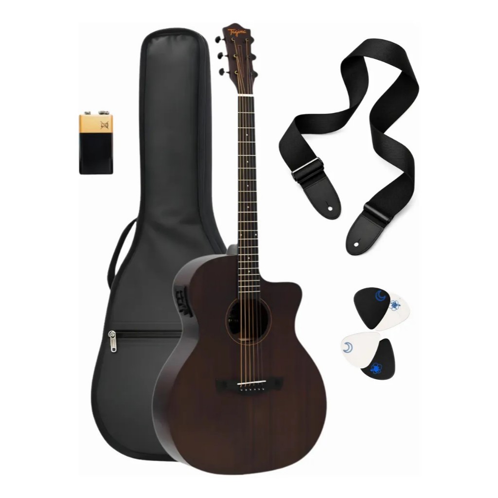Imagem Kit Violão Tagima Grand Auditorium Cutaway Dallas Gran Dark Mahogany Open Pore Destro