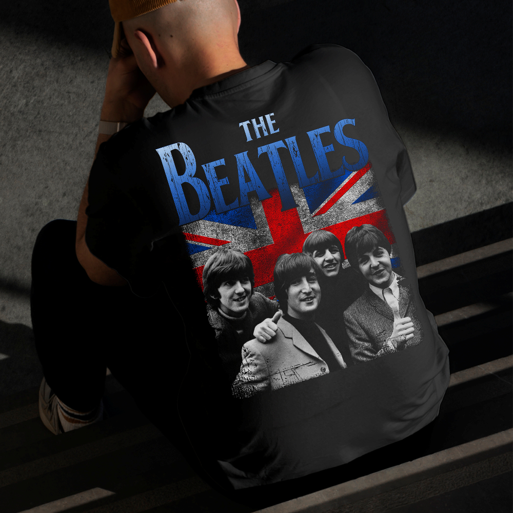 Camiseta Masculina Estampada Beatles Bandeira 100% Algodão Estilo Conforto Diário Do Tamanho P ao GG