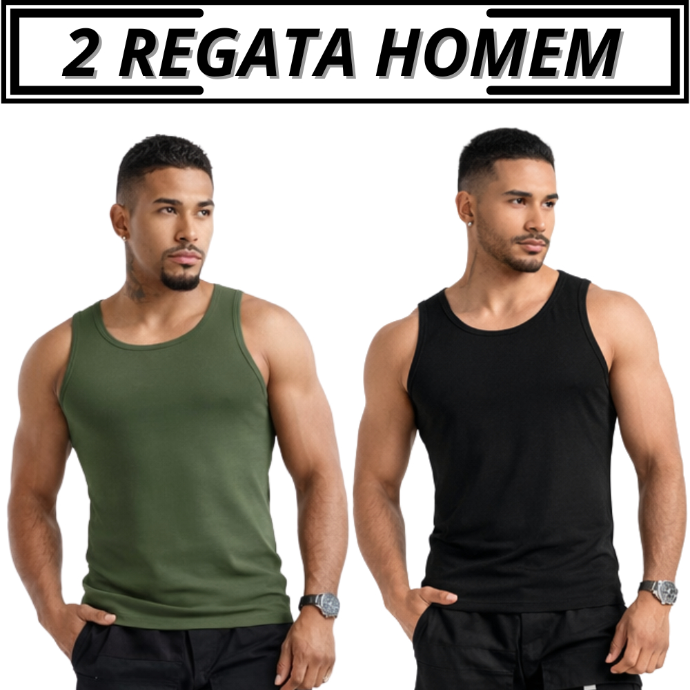 Kit 2 Regata Canelada Masculina Americana Camiseta Básica Modelo Americano Camisa Academia