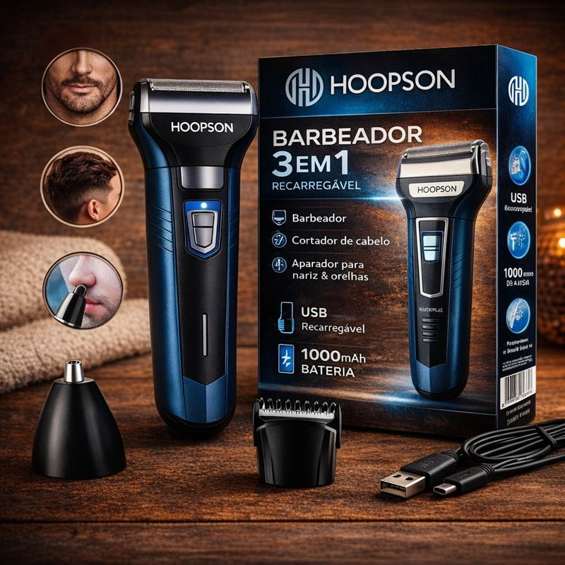 Máquina de Cortar Cabelo Recarregável 3 em 1 – Aparador Elétrico Barba, Nariz e Corpo em Oferta na Shopee