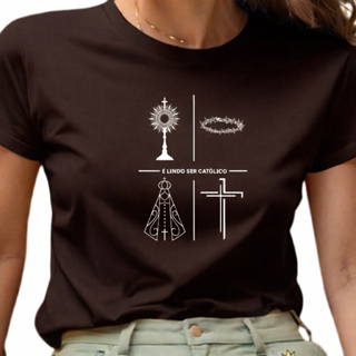 Camiseta Catolica Feminina Material Premium Algodão em Oferta na Shopee