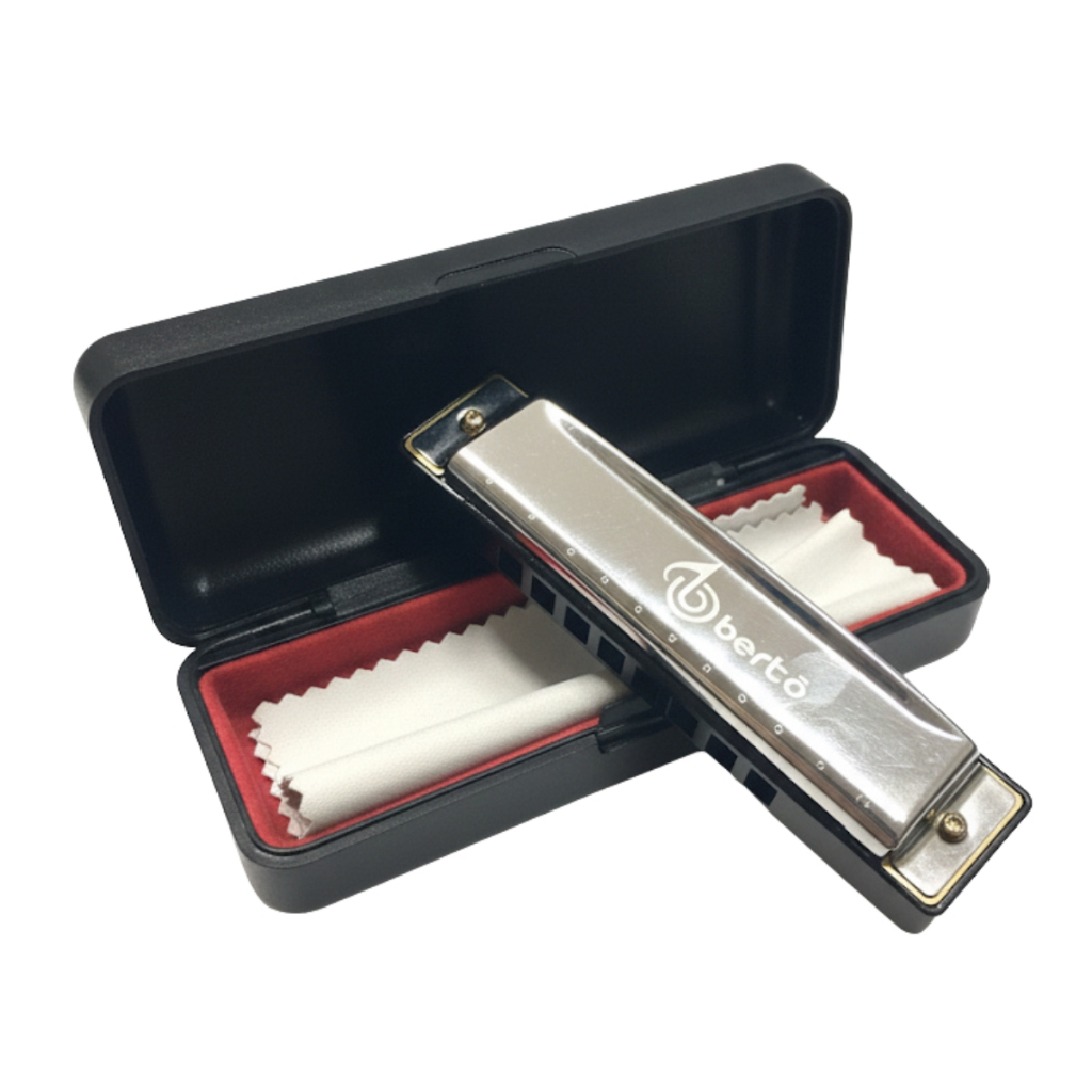 Gaita de Boca Diatônica Bertô Harmônica Profissional Premium em Dó 10 Furos 20 Tons Cromada Estojo