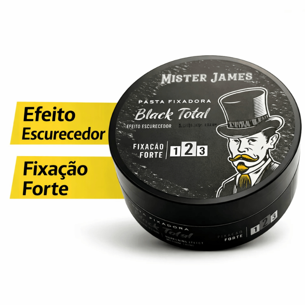 Pomada Modeladora Black Mister James – Fixação Forte e Disfarce de Fios Brancos 90g