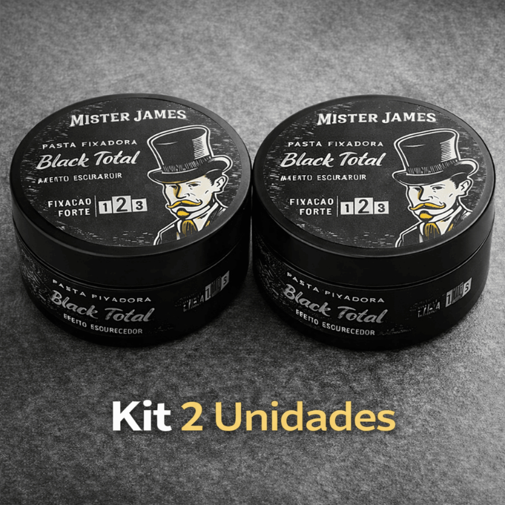 Kit 2 Pomada Modeladora Black Mister James – Fixação Forte e Disfarce de Fios Brancos 90g