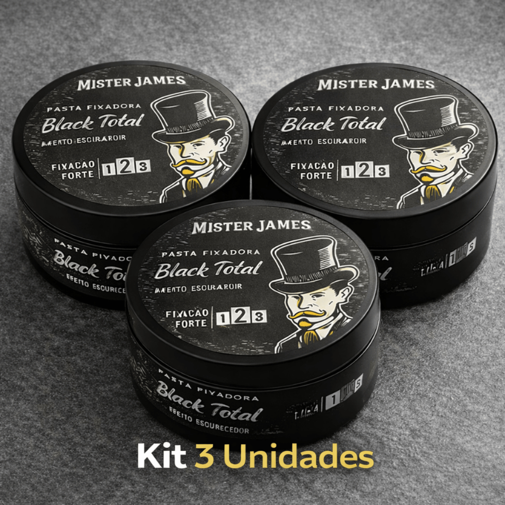Kit 3 Pomada Modeladora Black Mister James – Fixação Forte e Disfarce de Fios Brancos 90g